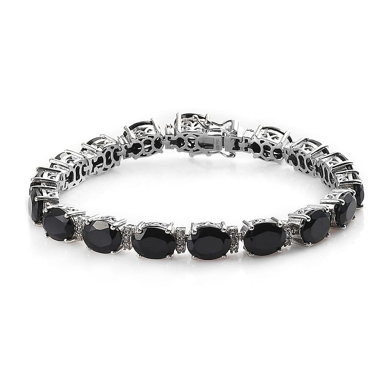 D'Joy Thai Black Spinel, White Zircon Bracelet in Platinum Over Sterling Silver 40.50 ctw (7.25 Inches)