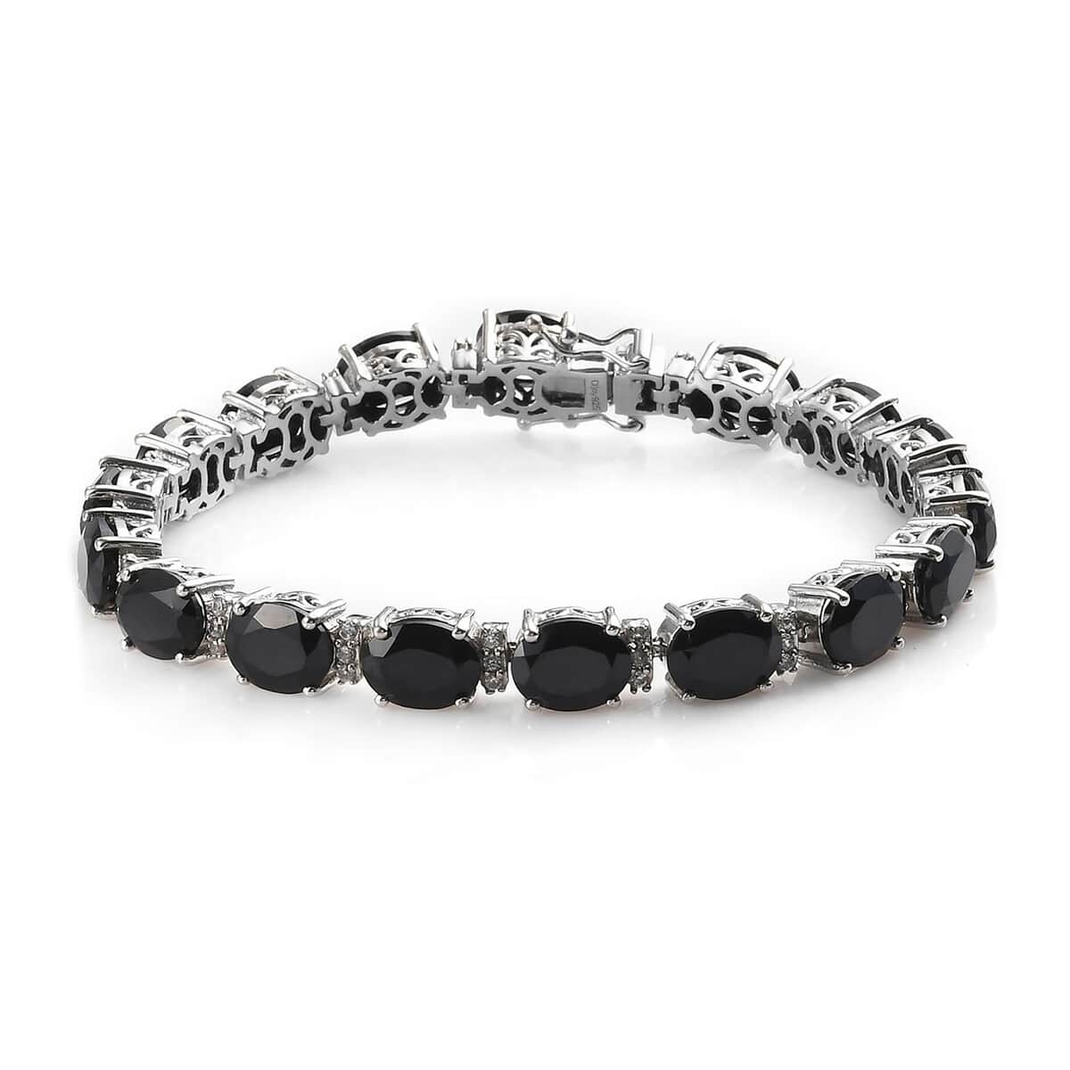 Thai Black Spinel and White Zircon Bracelet in Platinum Over Sterling Silver (7.25 In) 41.15 ctw image number 0