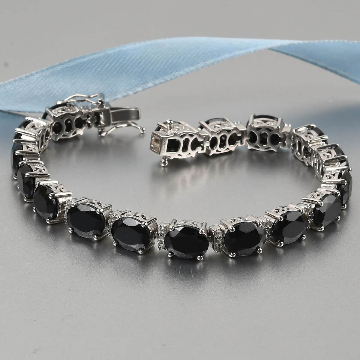 Thai Black Spinel and White Zircon Bracelet in Platinum Over Sterling Silver (7.25 In) 41.15 ctw image number 1