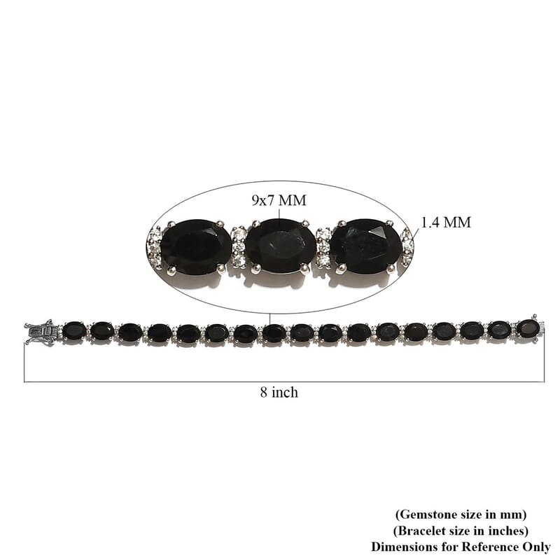 D'Joy Thai Black Spinel, White Zircon Bracelet in Platinum Over Sterling Silver 40.50 ctw (7.25 Inches)