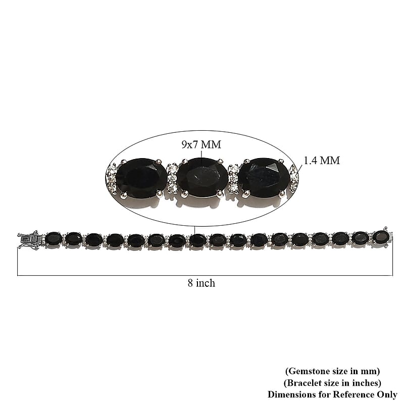 D'Joy Thai Black Spinel, White Zircon Bracelet in Platinum Over Sterling Silver 40.50 ctw (7.25 Inches)