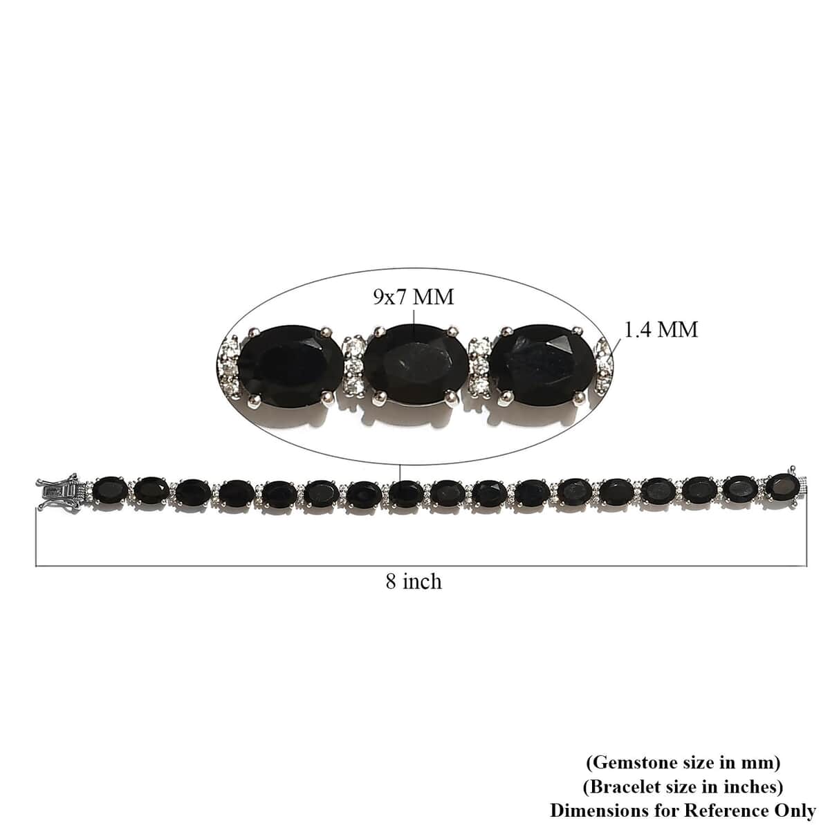 Thai Black Spinel and White Zircon Bracelet in Platinum Over Sterling Silver (7.25 In) 41.15 ctw image number 4