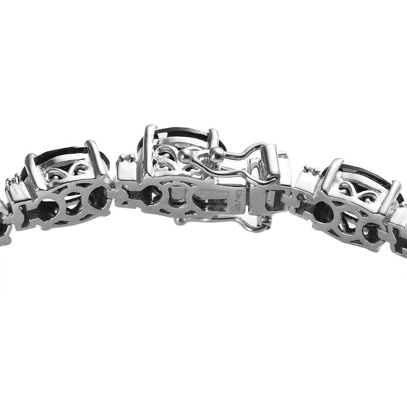 D'Joy Thai Black Spinel, White Zircon Bracelet in Platinum Over Sterling Silver 40.50 ctw (7.25 Inches)