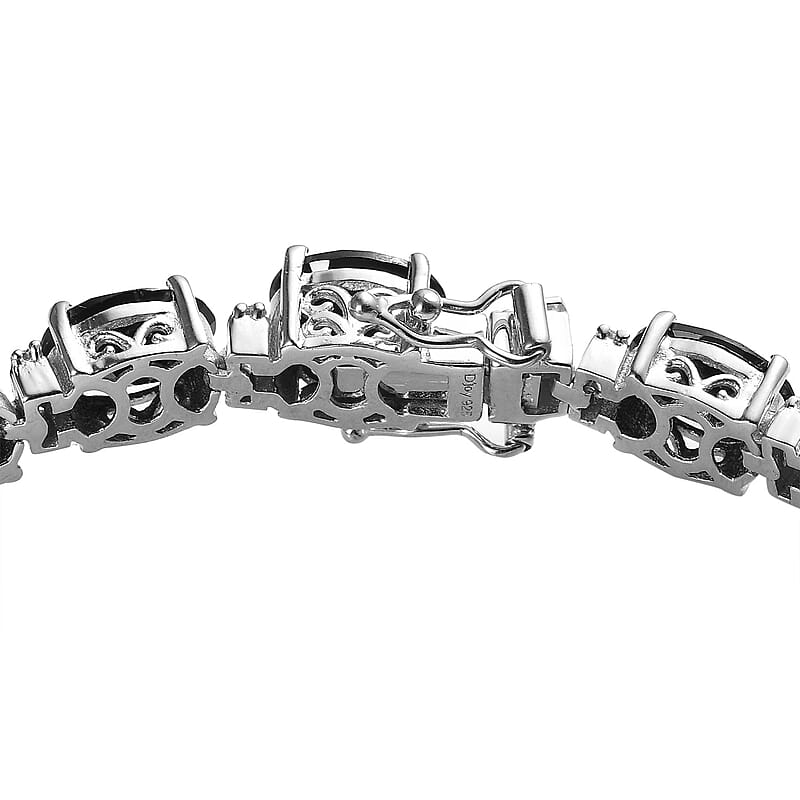 D'Joy Thai Black Spinel, White Zircon Bracelet in Platinum Over Sterling Silver 40.50 ctw (7.25 Inches)