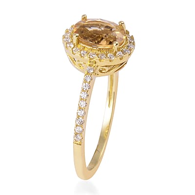 Iliana 18K Yellow Gold AAA Imperial Topaz and G-H SI Diamond Halo Ring (Size 6) 2.35 Grams 1.00 ctw