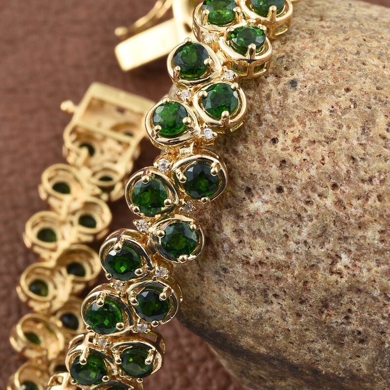 Natural Chrome Diopside and Zircon Bracelet in 14K Yellow Gold Over Sterling Silver (7.25 In) 14.69 ctw