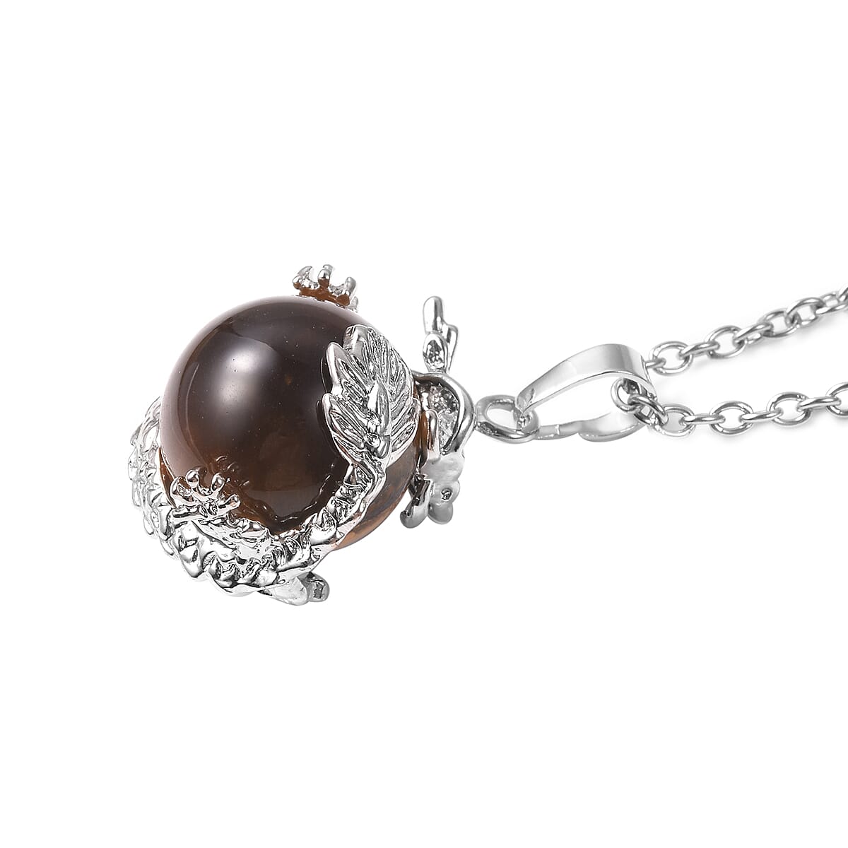 Tigers Eye Dragon Sphere Pendant in Silvertone and Beaded Dragon Scroll Necklace 20-22 Inches with Stainless Steel Necklace 20 Inches 186.25 ctw image number 4