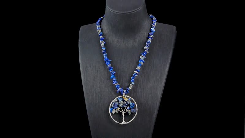 Lapis Lazuli 271.00 ctw Family Tree of Life Earrings and Pendant Necklace in Stainless Steel 18-20 Inches