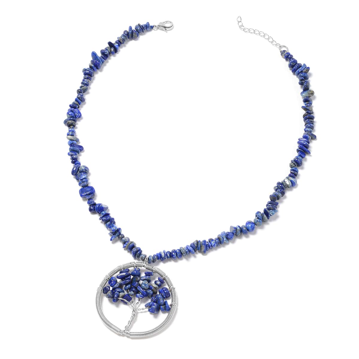 Lapis Lazuli Family Tree of Life Earrings and Pendant Necklace 18-20 Inches in Stainless Steel 271.00 ctw image number 1