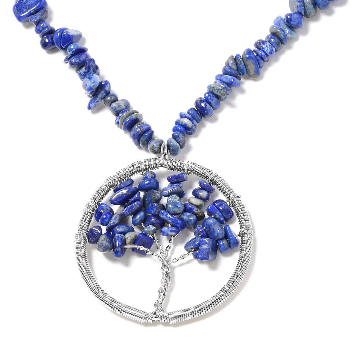 Lapis Lazuli Family Tree of Life Earrings and Pendant Necklace 18-20 Inches in Stainless Steel 271.00 ctw image number 2