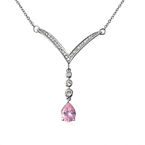 Simulated Pink Diamond White Diamond 6.50 ctw Drop Earrings  Necklace in Silvertone, Simulated Diamond Jewelry Set 18-20 Inches