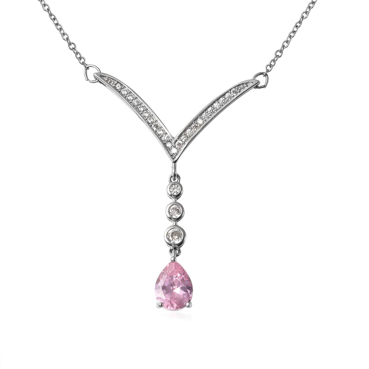 Simulated Pink and White Diamond Earrings and Necklace 18 Inches in Silvertone image number 2