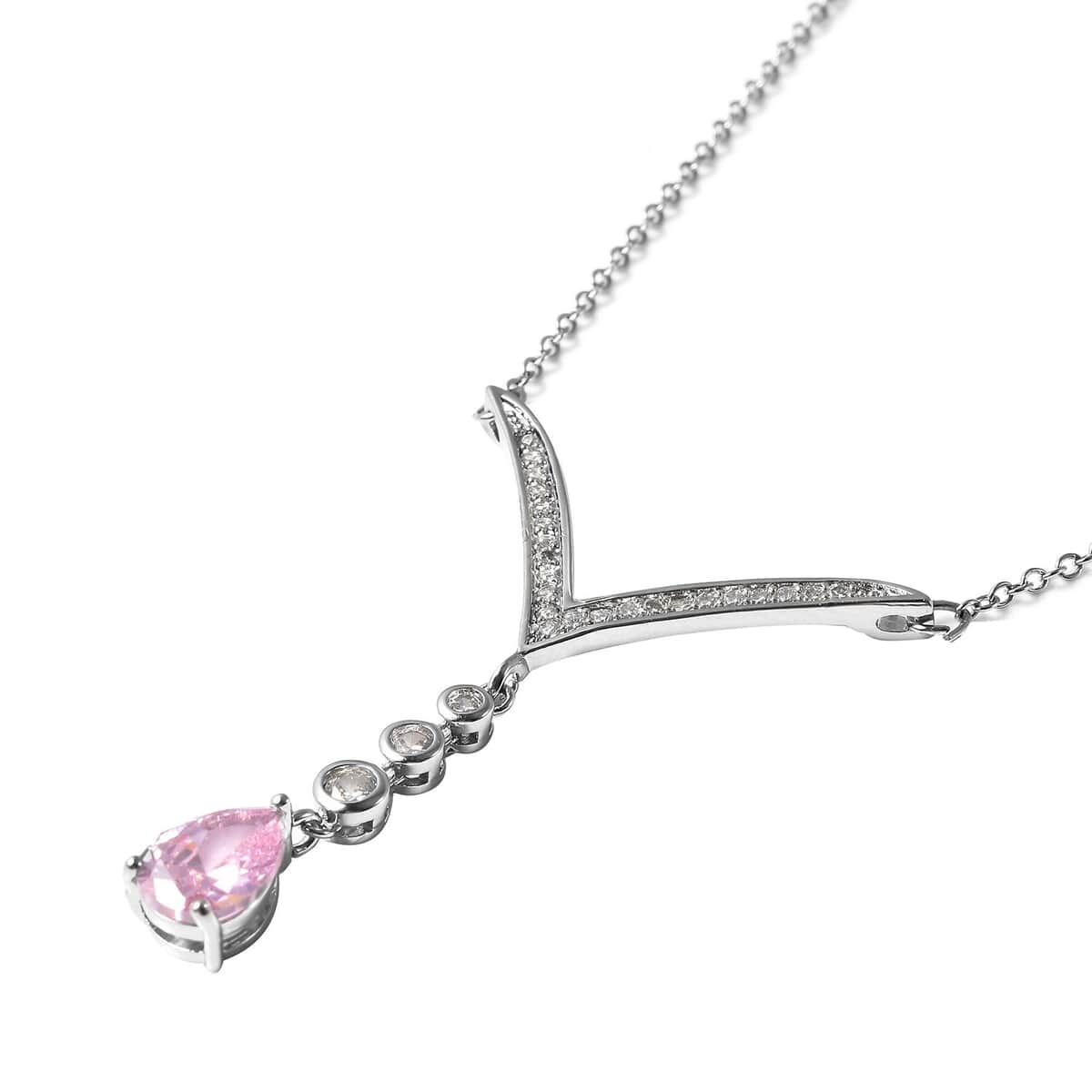 Simulated Pink and White Diamond Earrings and Necklace 18 Inches in Silvertone image number 3