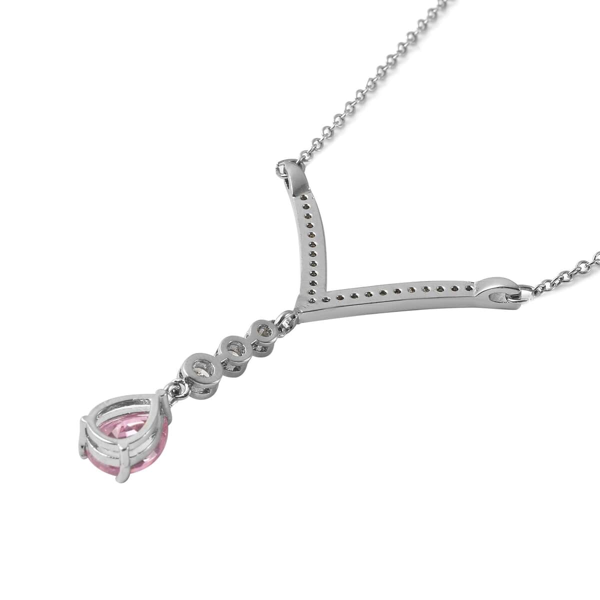 Simulated Pink and White Diamond Earrings and Necklace 18 Inches in Silvertone image number 4