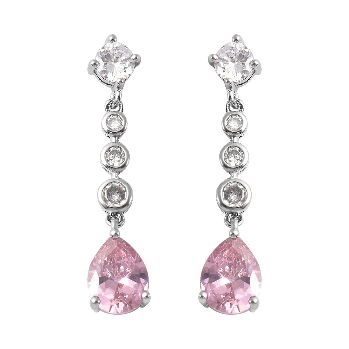 Simulated Pink and White Diamond Earrings and Necklace 18 Inches in Silvertone image number 5