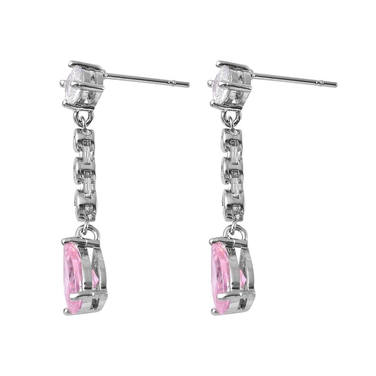 Simulated Pink and White Diamond Earrings and Necklace 18 Inches in Silvertone image number 6