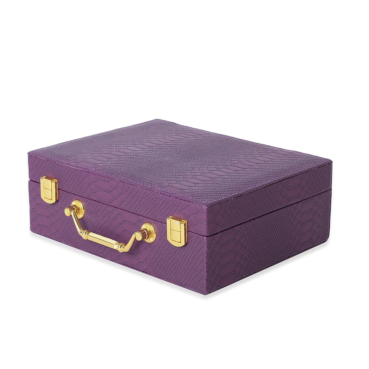 Purple Removable 2-Tier Croco Embossed Faux Leather Jewelry Box (9.5x3.25x7.25 in) and Organizer (8.5x2.25x3 in) image number 2