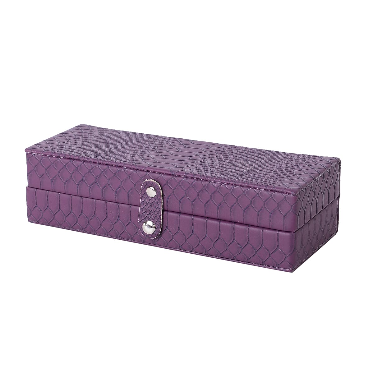 Purple Removable 2-Tier Croco Embossed Faux Leather Jewelry Box (9.5x3.25x7.25 in) and Organizer (8.5x2.25x3 in) image number 3