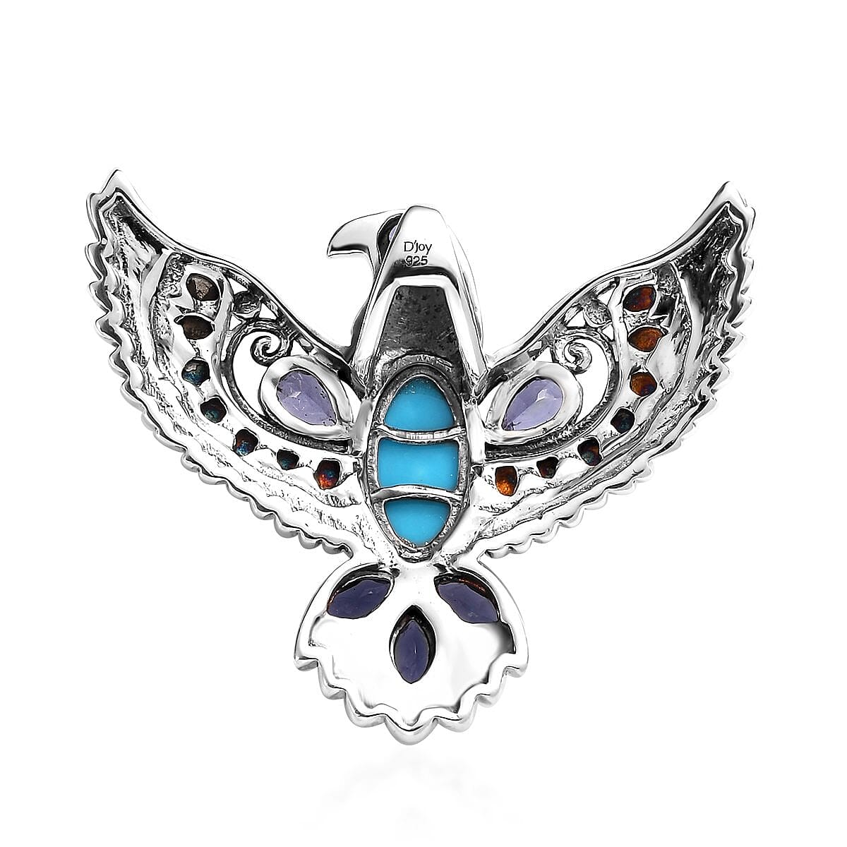 Sleeping Beauty Turquoise and Catalina Iolite Eagle Pendant in Sterling Silver 2.50 ctw
