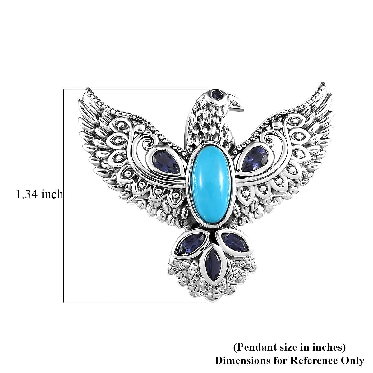Sleeping Beauty Turquoise and Catalina Iolite Eagle Pendant in Sterling Silver 2.50 ctw