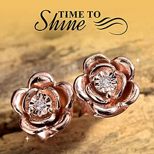 D'Joy Natural Pink Diamond Accent Earrings, Rose Studs, Flower Earrings, Rose Earrings, Sterling Silver Earrings, Floral Earrings in Vermeil RG Over Sterling Silver