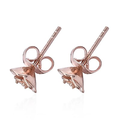 D'Joy Natural Pink Diamond Accent Earrings, Rose Studs, Flower Earrings, Rose Earrings, Sterling Silver Earrings, Floral Earrings in Vermeil RG Over Sterling Silver
