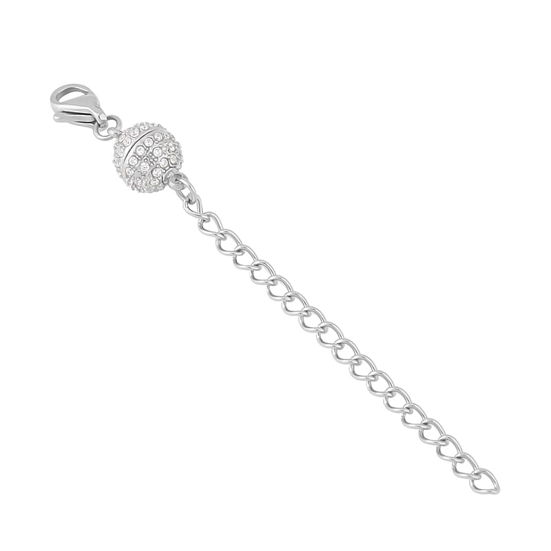 Simulated Diamond 2Inch Extender Chain with 9mm Lobster Lock and 8mm Magnetic Lock in Stainless Steel 0.65 ctw