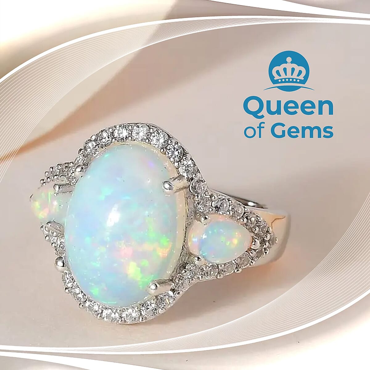 Ethiopian Welo Opal, Cambodian Zircon Ring in Platinum Over Sterling Silver (Size 7.0) 5.00 ctw image number 1