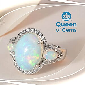 Ethiopian Welo Opal, Cambodian Zircon Ring in Platinum Over Sterling Silver (Size 7.0) 5.00 ctw
