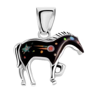 Santa Fe Style Black Onyx Pendant in Sterling Silver, Horse Pendant For Women 1.25 ctw