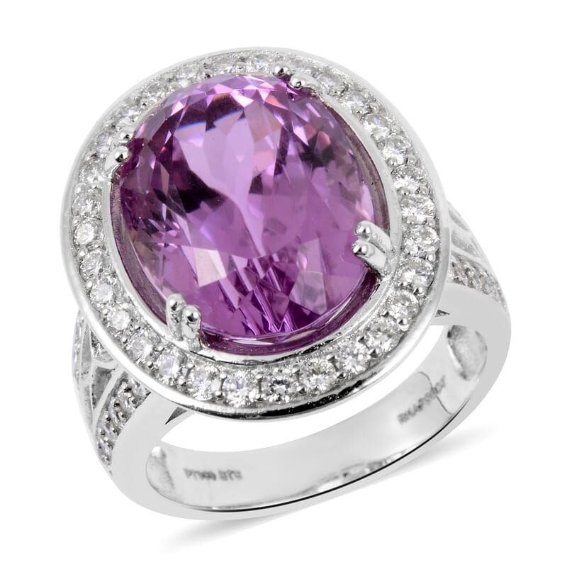 Rhapsody Kunzite and E-F VS Diamond 12.10 ctw Halo Ring in 950 Platinum (Size 7.0) 12.20 Grams 