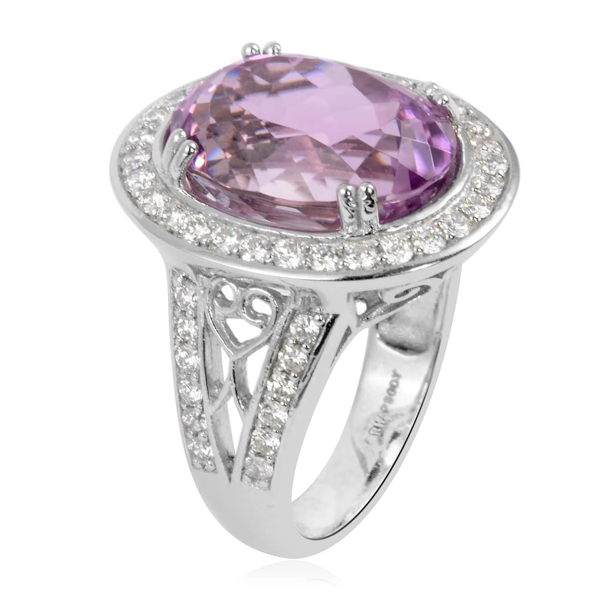 Rhapsody 950 Platinum Kunzite and E-F VS Diamond Halo Ring (Size 7.0) 12.20 Grams 12.10 ctw image number 2