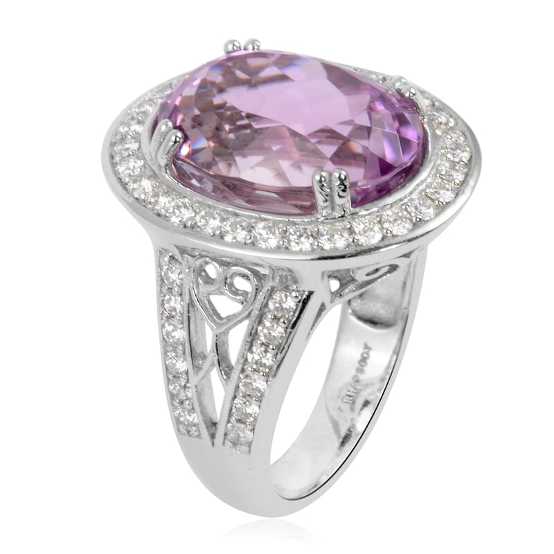 Rhapsody Kunzite and E-F VS Diamond 12.10 ctw Halo Ring in 950 Platinum (Size 7.0) 12.20 Grams 