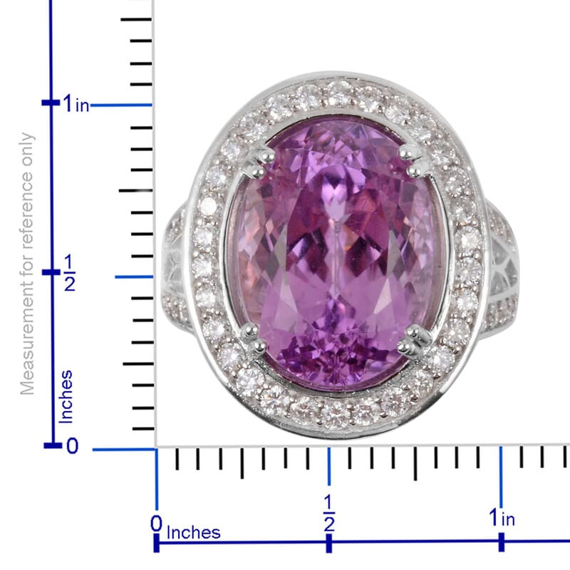 Rhapsody Kunzite and E-F VS Diamond 12.10 ctw Halo Ring in 950 Platinum (Size 7.0) 12.20 Grams 
