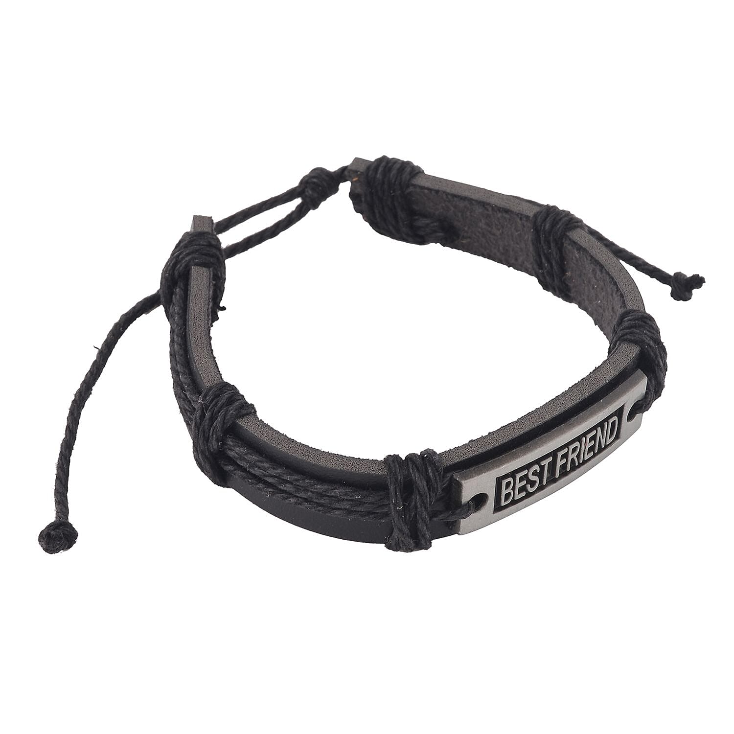 Set of 5 Black Onyx, Wooden Beaded and Faux Leather Best Friend Men's Bracelets in Silvertone (Stretch & Adjustable) 137.00 ctw