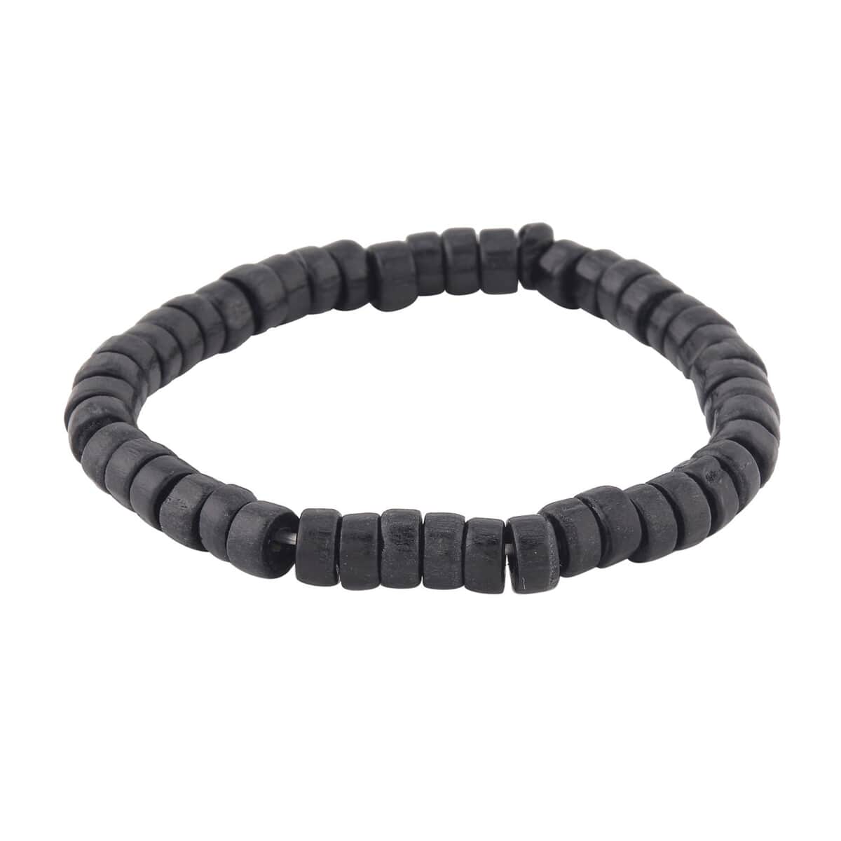 Set of 5 Black Onyx, Wooden Beaded and Faux Leather Best Friend Men's Bracelets in Silvertone (Stretch & Adjustable) 137.00 ctw image number 4
