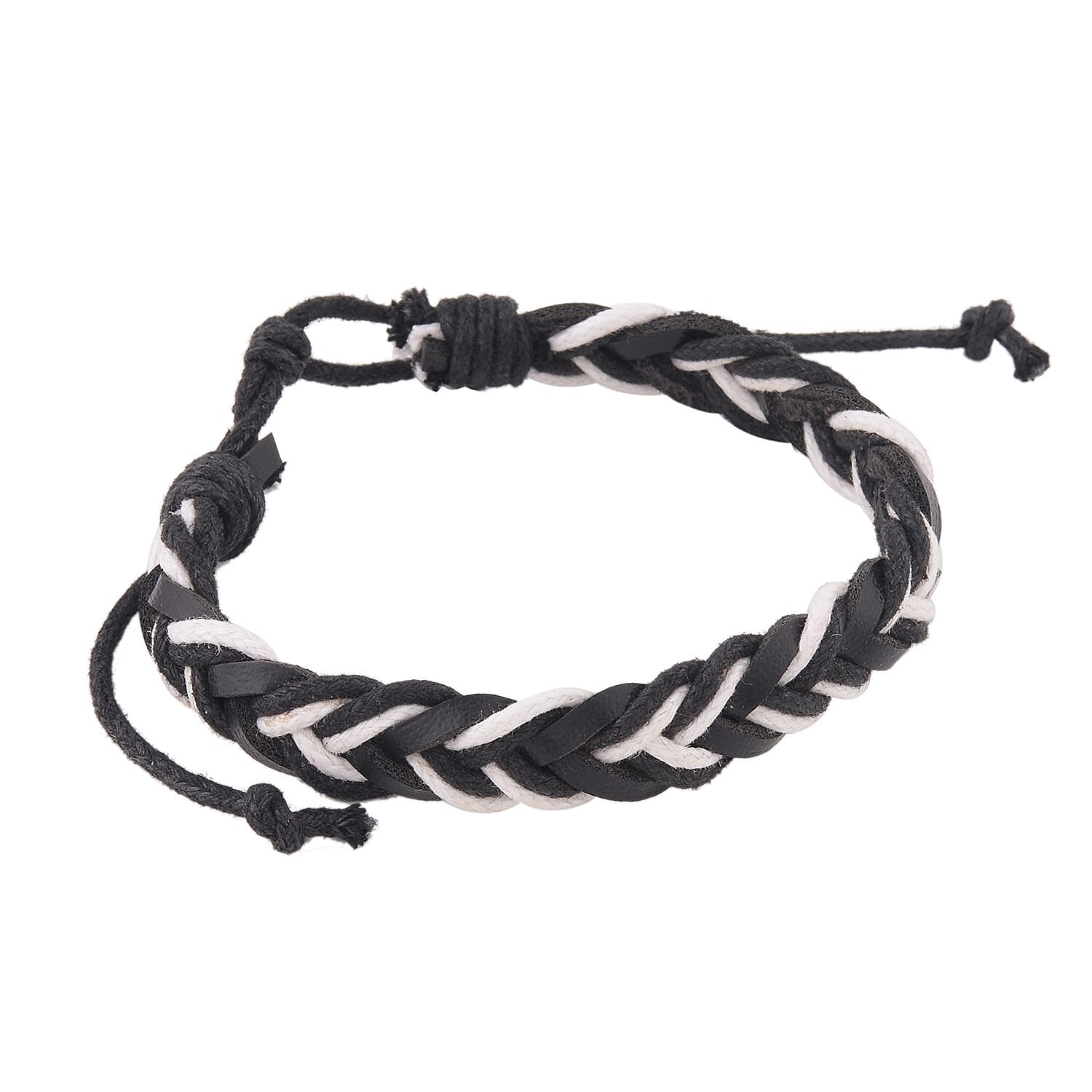 Set of 5 Black Onyx, Wooden Beaded and Faux Leather Best Friend Men's Bracelets in Silvertone (Stretch & Adjustable) 137.00 ctw