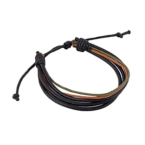 Set of 5 Unakite, Wooden Beaded, Faux Leather Motorcycle Men's Bracelets in Blacktone (Stretch & Adjustable) 160.00 ctw