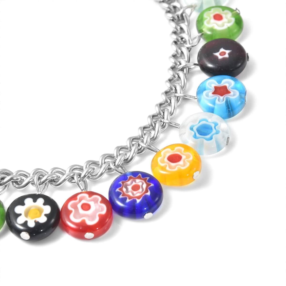 Multi Color Murano Style Charm Bracelet (7.50-11In) in Stainless Steel image number 3
