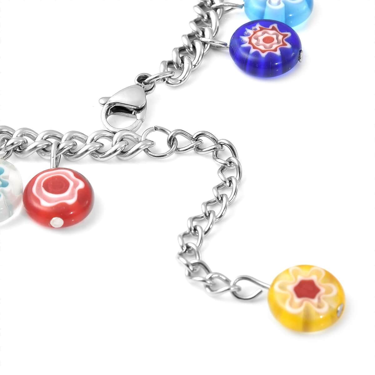 Multi Color Murano Style Charm Bracelet (7.50-11In) in Stainless Steel image number 4