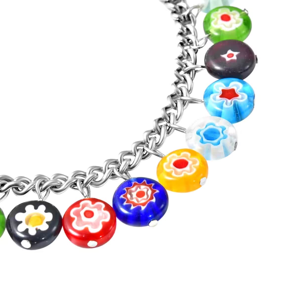 Multi Color Murano Style Charm Bracelet in Stainless Steel (7.50-11In) image number 8