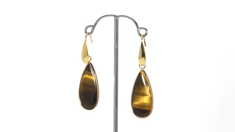 50.00 ctw Goldstone and South African Tigers Eye Set of 2 Earrings in Goldtone and ION Plated Yellow Gold Stainless Steel
