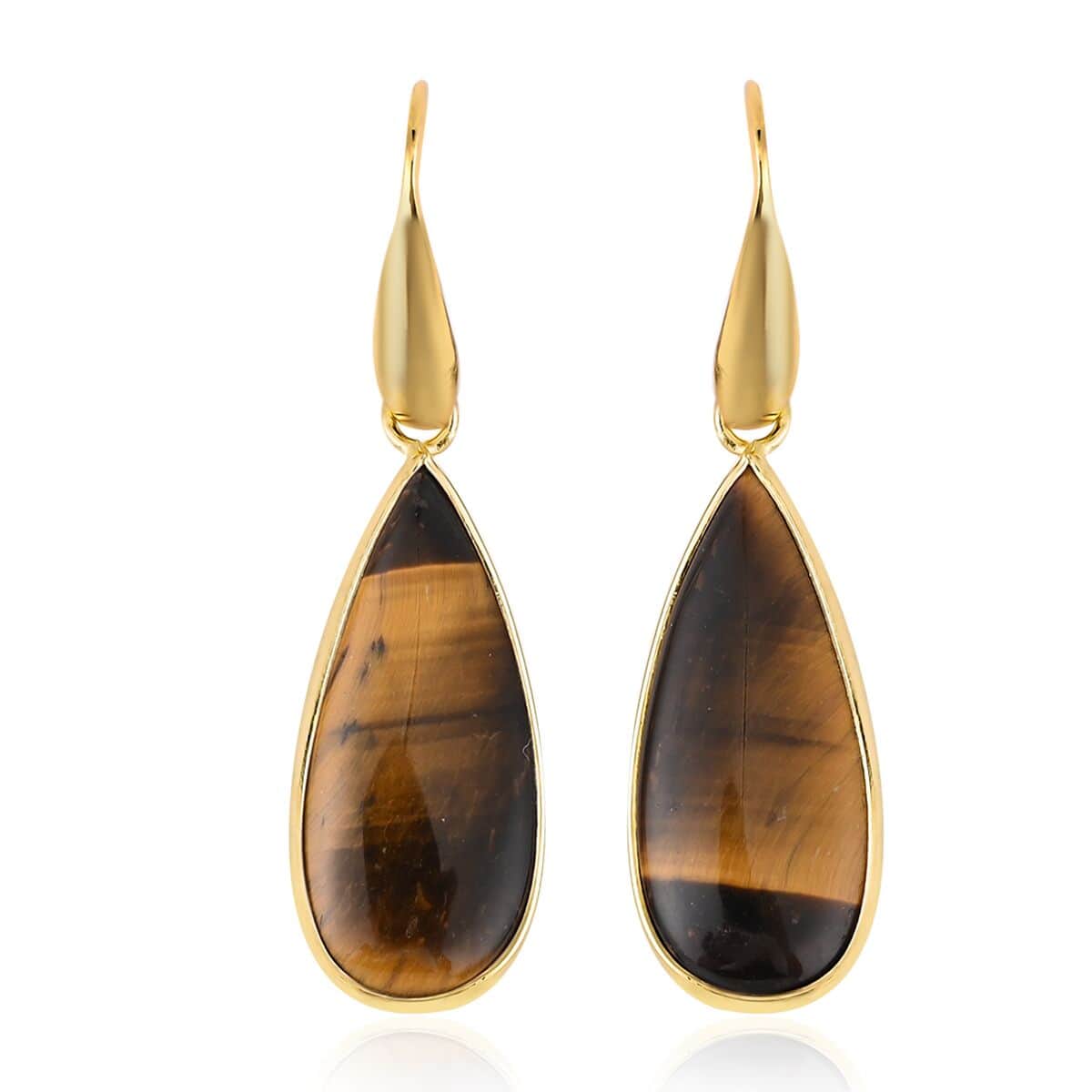 Set of 2 Goldstone and Tiger's Eye Earrings in Goldtone & ION Plated Yellow Gold Stainless Steel 40.00 ctw image number 4