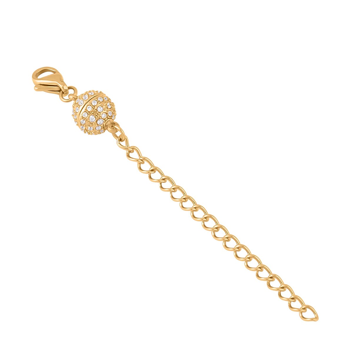 Simulated Diamond 2Inch Extender Chain with 9mm Lobster Lock and 8mm Magnetic Lock in ION Plated YG Stainless Steel 0.65 ctw image number 1