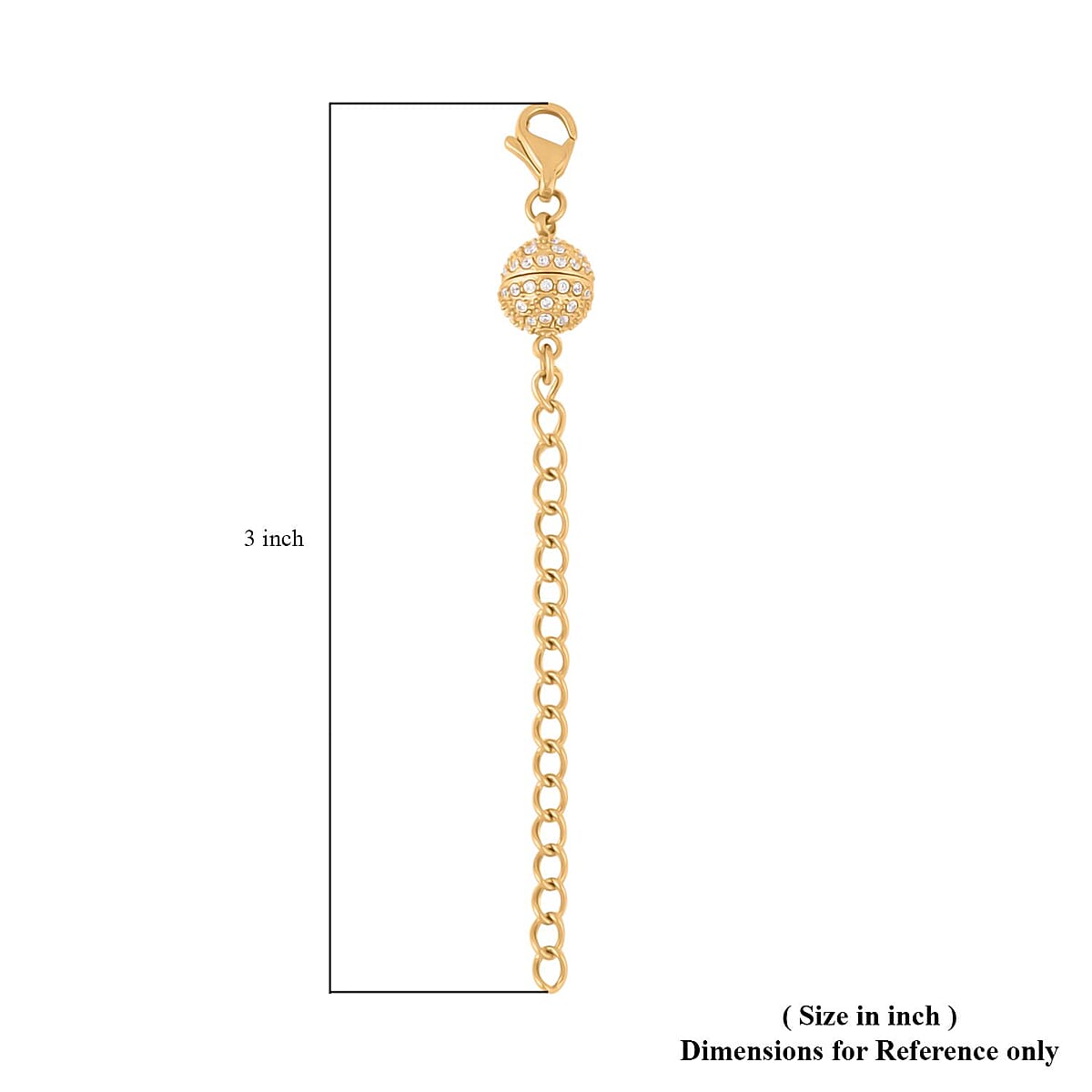 Simulated Diamond 2Inch Extender Chain with 9mm Lobster Lock and 8mm Magnetic Lock in ION Plated YG Stainless Steel 0.65 ctw image number 2