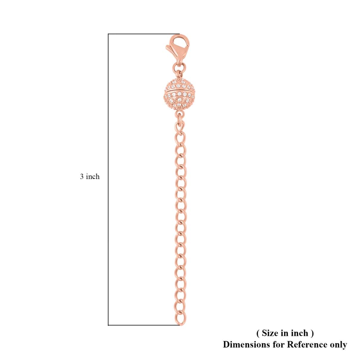 Simulated Diamond 2Inch Extender Chain with 9mm Lobster Lock and 8mm Magnetic Lock in ION Plated RG Stainless Steel 0.65 ctw image number 2