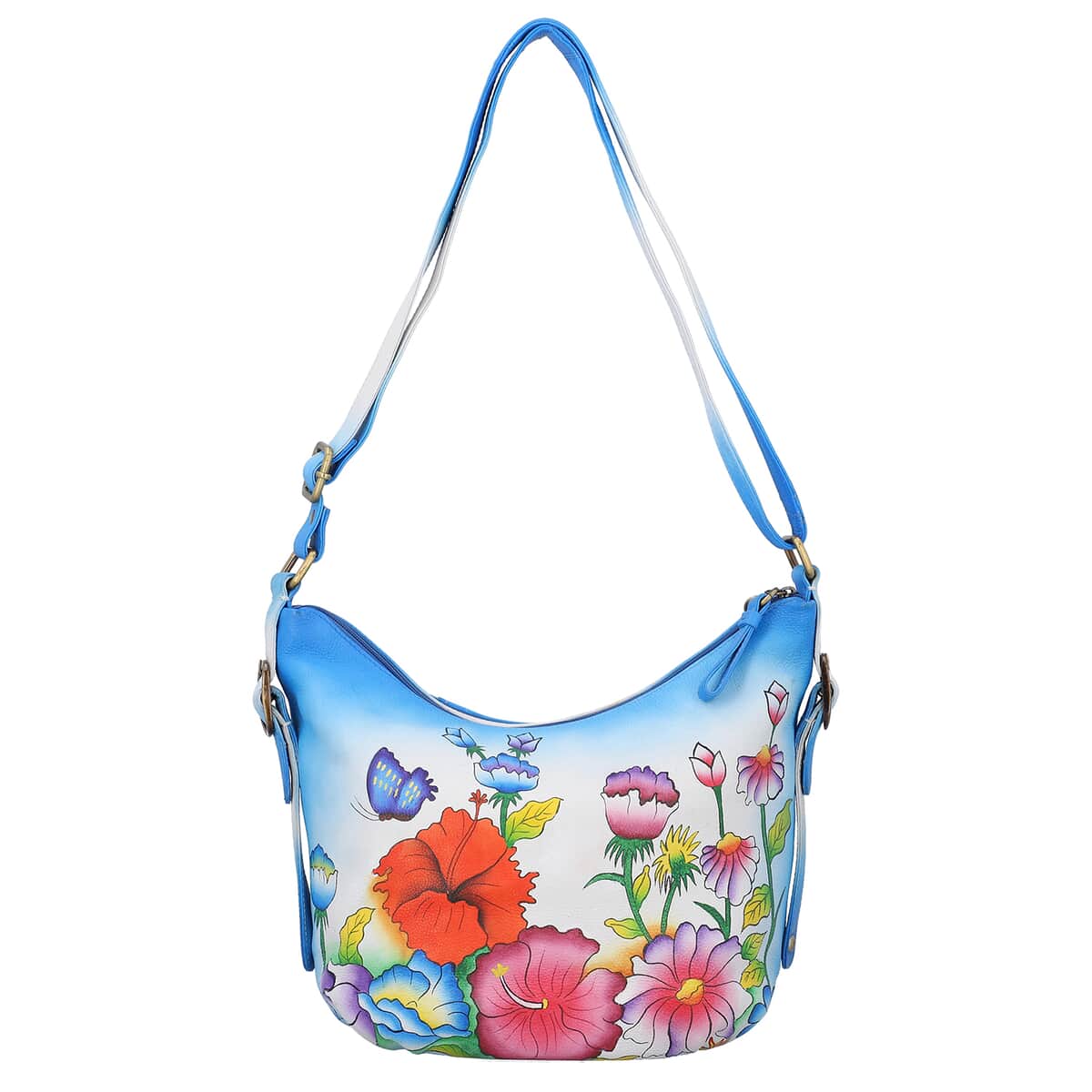 SUKRITI - Royal Blue Garden Hand Painted Genuine Leather Bucket Bag with Standing Studs image number 0