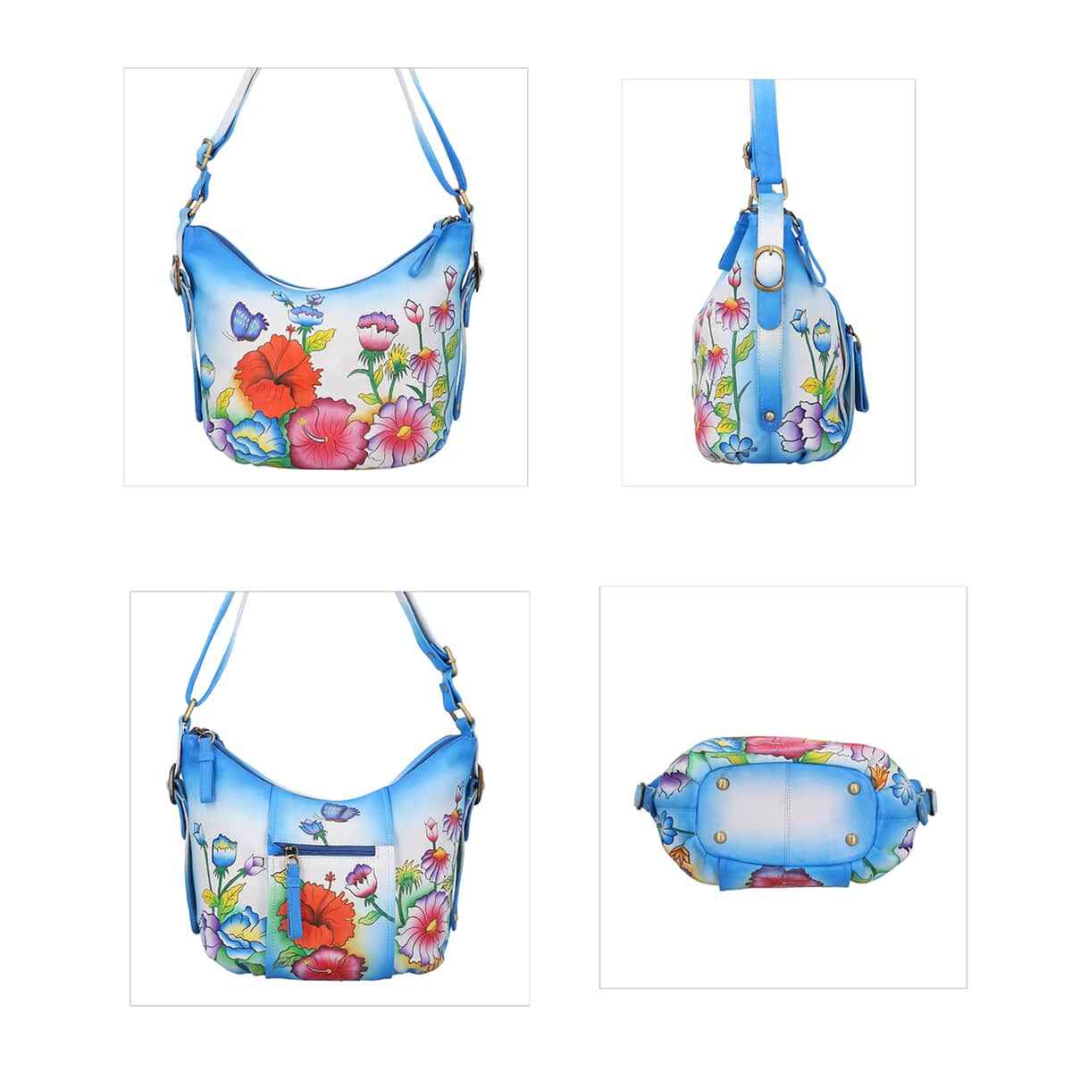 SUKRITI - Royal Blue Garden Hand Painted Genuine Leather Bucket Bag with Standing Studs image number 2