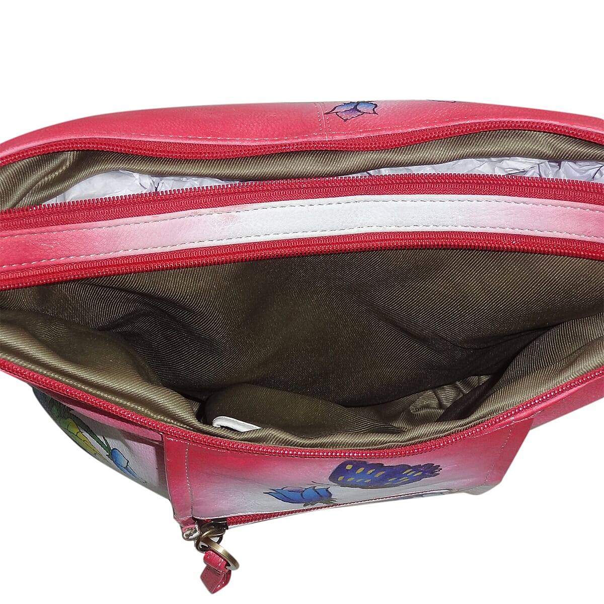 SUKRITI - Magenta Garden Hand Painted Genuine Leather Bucket Bag with Standing Studs (13x4.5x10 in) image number 3