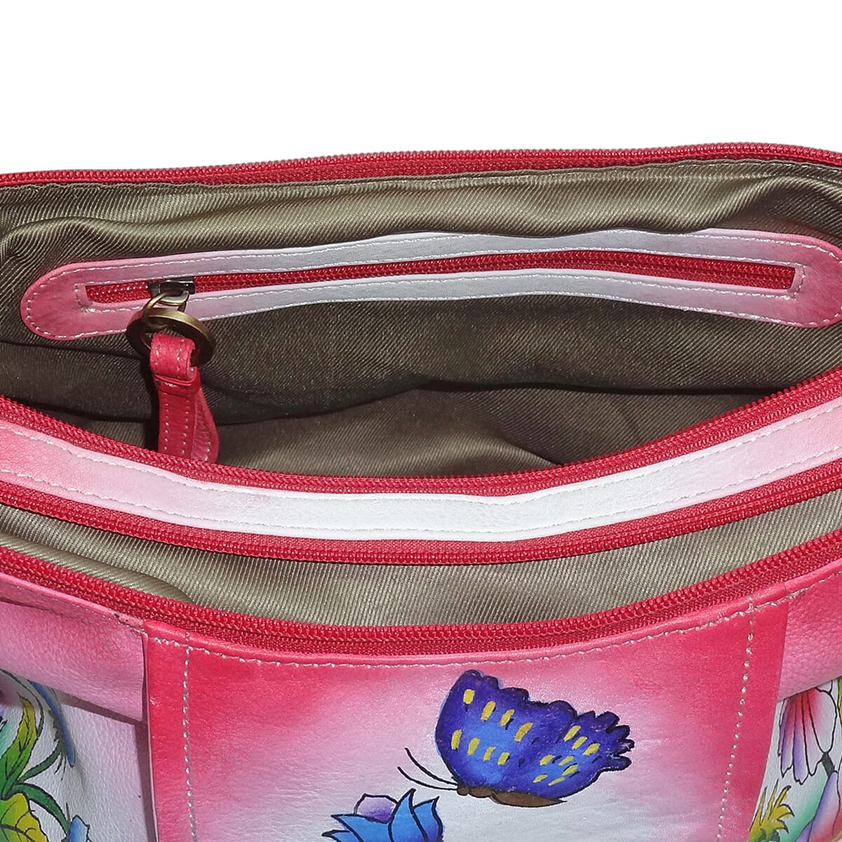 SUKRITI - Magenta Garden Hand Painted Genuine Leather Bucket Bag with Standing Studs (13x4.5x10 in) image number 4